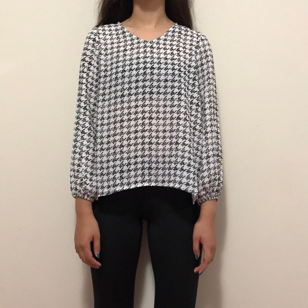 White with Black Pattern Long Sleeve Shirt